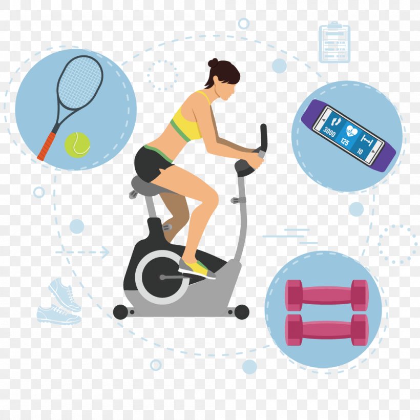 Stationary Bicycle Cycling Flat Design, PNG, 1000x1000px, Stationary Bicycle, Area, Bicycle, Bodybuilding, Cycling Download Free