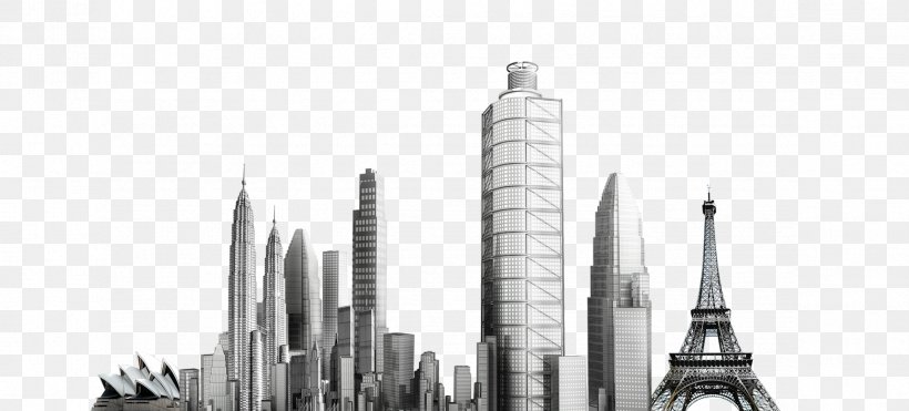 Architecture Poster, PNG, 2343x1062px, Architecture, Black And White, Building, City, Gratis Download Free