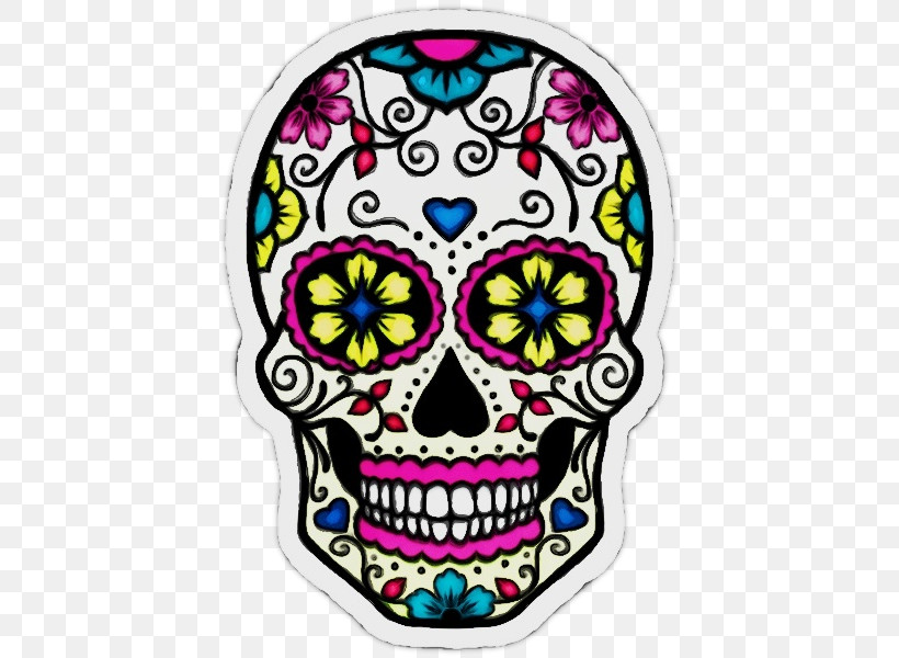 Skull Art, PNG, 600x600px, Watercolor, Calavera, Coloring Book, Day Of The Dead, Drawing Download Free