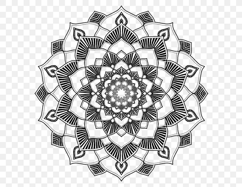 Mandala Shape Symbol Geometry Line, PNG, 640x632px, Mandala, Art Therapy, Black And White, Coloring Book, Drawing Download Free