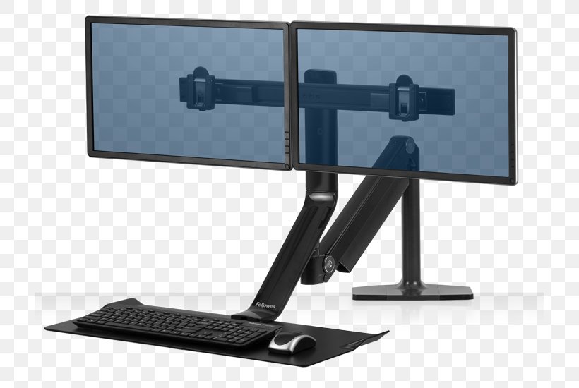 Sit-stand Desk Multi-monitor Computer Monitors Workstation, PNG, 721x550px, Sitstand Desk, Computer Monitor, Computer Monitor Accessory, Computer Monitors, Desk Download Free