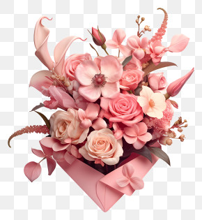 Valentine Flower In Envelope - Pink Envelope Flower Bouquet PNG