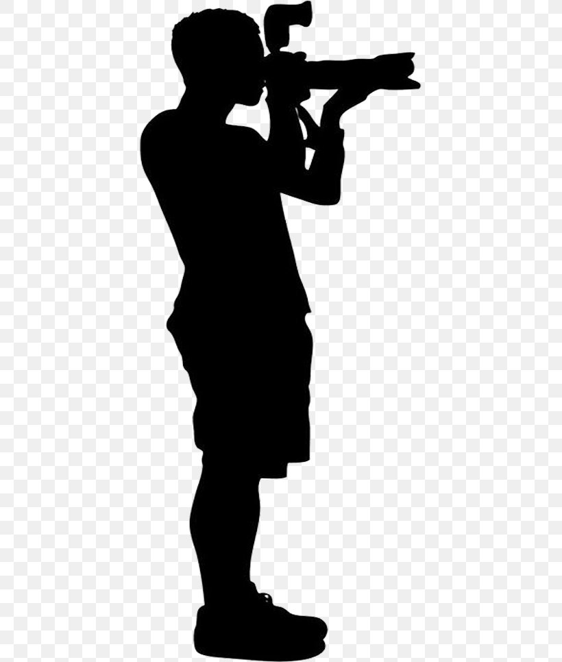 Silhouette Photojournalist, PNG, 411x966px, Silhouette, Black And White, Camera Lens, Human Behavior, Joint Download Free