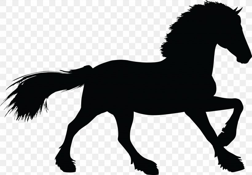 Stallion Clydesdale Horse Gallop Silhouette Clip Art, PNG, 4000x2777px, Stallion, Black And White, Bridle, Clydesdale Horse, Colt Download Free