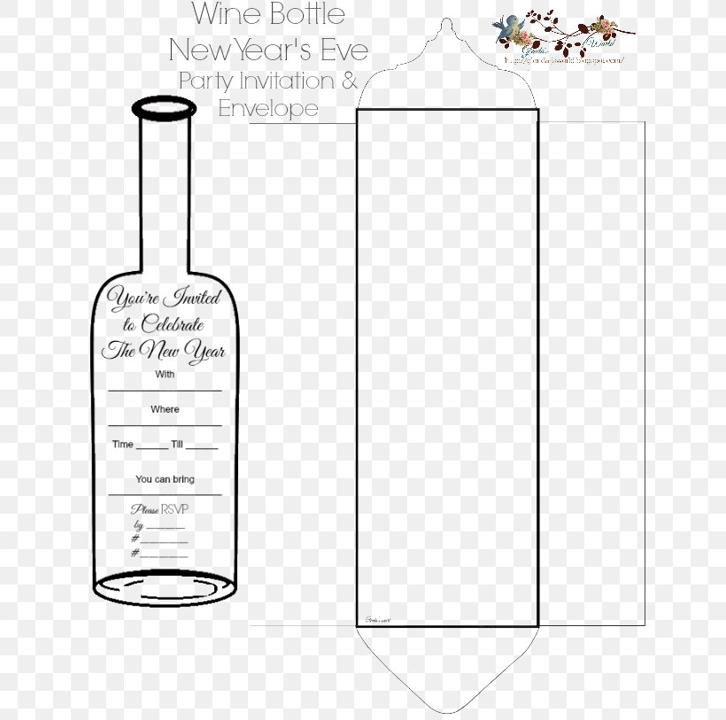 New Year's Eve Wedding Invitation Party Paper, PNG, 650x813px, Wedding Invitation, Area, Black And White, Bottle, Coloring Book Download Free