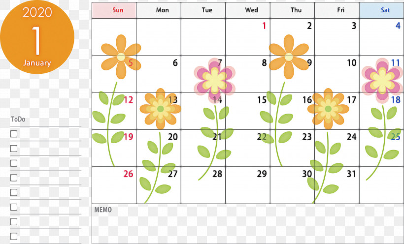 January 2020 Calendar January Calendar 2020 Calendar, PNG, 3000x1818px, 2020 Calendar, January 2020 Calendar, Floral Design, Flower, January Calendar Download Free