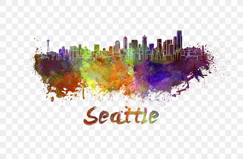 Seattle Watercolor Painting Skyline Stock Illustration, PNG, 8000x5250px, Seattle, Art, Brand, Drawing, Painting Download Free