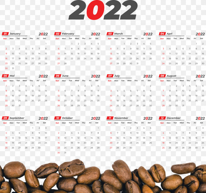 2022 Printable Yearly Calendar 2022 Calendar, PNG, 3000x2804px, Coffee, Barista, Cafe, Coffea Arabica, Coffee Bean Download Free