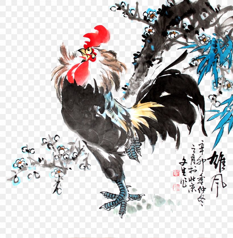 Rooster China Chicken Chinese Painting Ink Wash Painting, PNG, 1964x2000px, Rooster, Advertising, Art, Beak, Bird Download Free