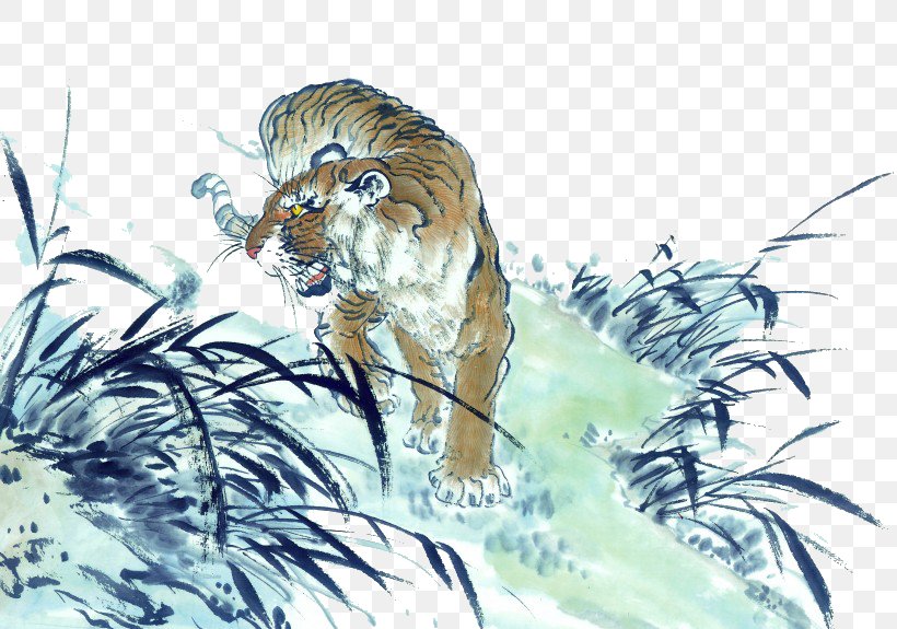 Tiger Ink Wash Painting Chinese Painting, PNG, 820x575px, Tiger, Art, Big Cats, Birdandflower Painting, Carnivoran Download Free