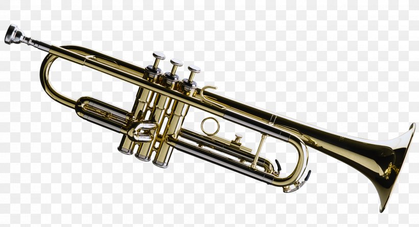 Trumpet Musical Instrument Trombone Brass Instrument Wind Instrument, PNG, 2601x1417px, Watercolor, Cartoon, Flower, Frame, Heart Download Free