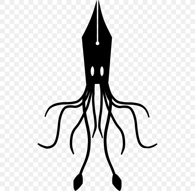 Squid Fountain Pen Ink Pens Clip Art, PNG, 514x800px, Squid, Artwork, Black, Black And White, Drawing Download Free