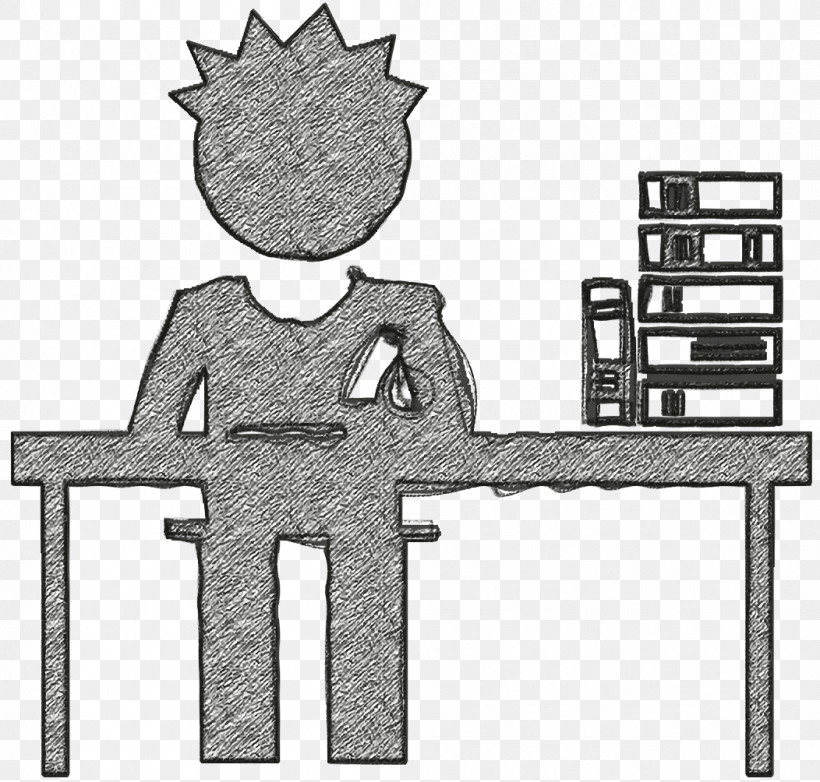 Academic 2 Icon Student Boy Sitting Behind A Table With Books Stack At His Side Icon Education Icon, PNG, 1052x1004px, Academic 2 Icon, Animation, Black And White, Cartoon, Chair Download Free