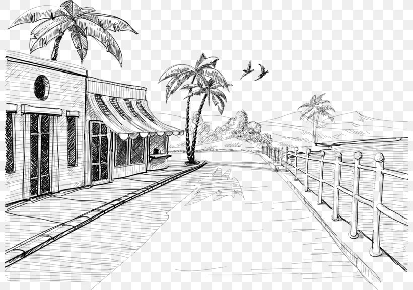 Street Drawing Sketch, PNG, 800x576px, Street, Architecture, Area, Black And White, Building Download Free