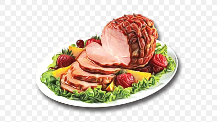 Ham Prosciutto Hot Dog Roast Beef Virginia, PNG, 600x464px, Watercolor, Bacon, Beef, Corned Beef, Ham Download Free