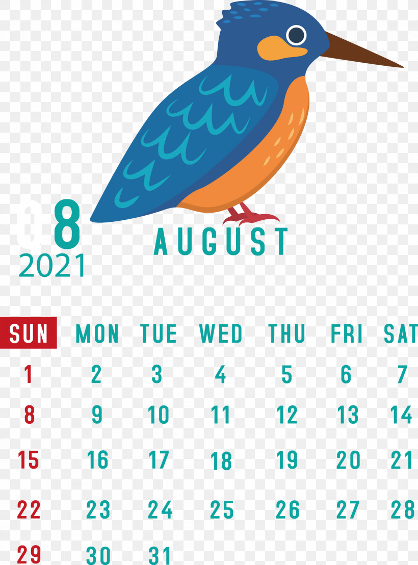 August 2021 Calendar August Calendar 2021 Calendar, PNG, 2219x3000px, 2021 Calendar, Beak, Biology, Birds, Calendar System Download Free