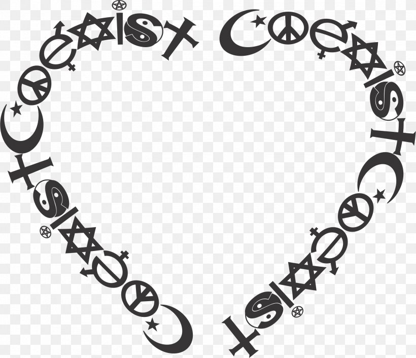 Clip Art Coexist Image Judaism, PNG, 2326x2004px, Coexist, Black And White, Body Jewelry, Heart, Jewish People Download Free