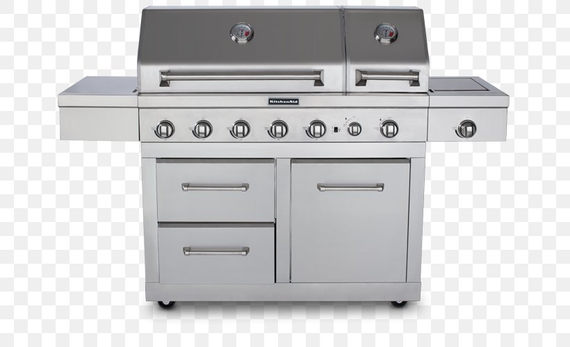 Barbecue Gas Burner KitchenAid Propane Natural Gas, PNG, 682x500px, Barbecue, Brenner, Caster, Gas Burner, Grilling Download Free