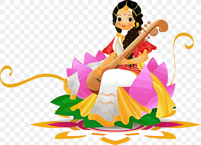 Vasant Panchami Basant Panchami Saraswati Puja, PNG, 3000x2173px, Vasant Panchami, Bansuri, Basant Panchami, Cartoon, Indian Musical Instruments Download Free