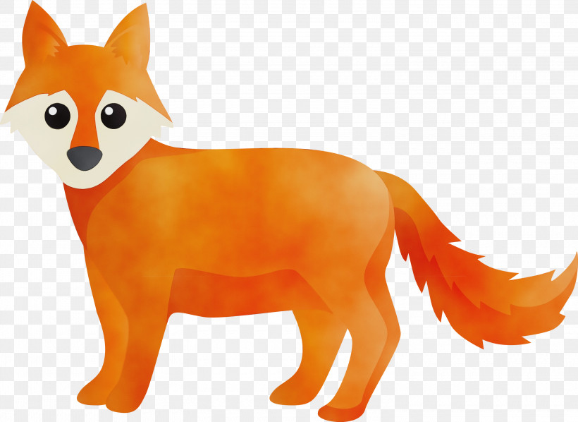 Orange, PNG, 3000x2190px, Watercolor Fox, Animal Figure, Animation, Cartoon, Fawn Download Free