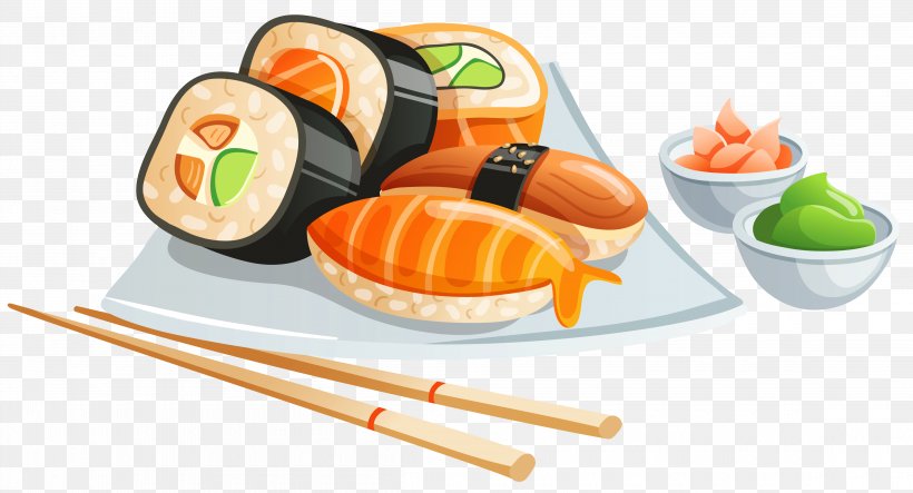 Sushi Japanese Cuisine Sashimi California Roll Clip Art, PNG, 4600x2490px, Sushi, Asian Food, California Roll, Chopsticks, Comfort Food Download Free