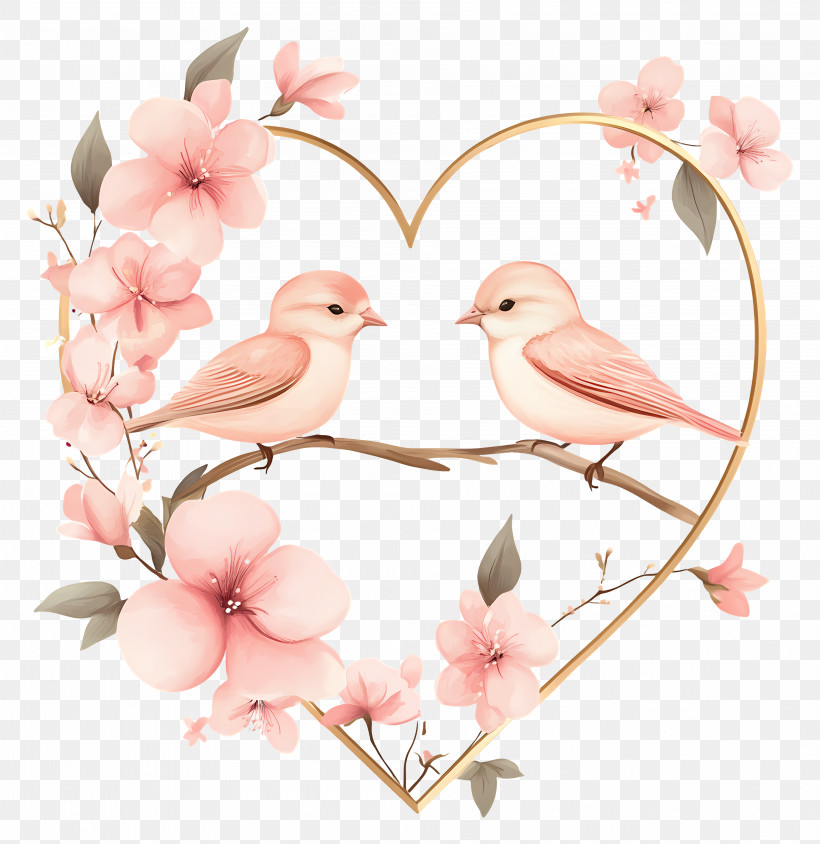 Wedding Heart - Heart-Shaped Frame With Birds And Blossoms PNG