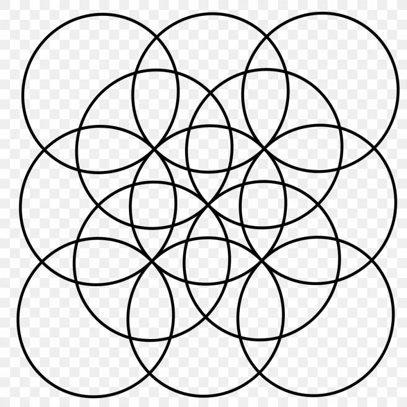 Overlapping Circles Grid Point Geometry Vesica Piscis, PNG, 1000x1000px, Overlapping Circles Grid, Area, Black, Black And White, Disk Download Free