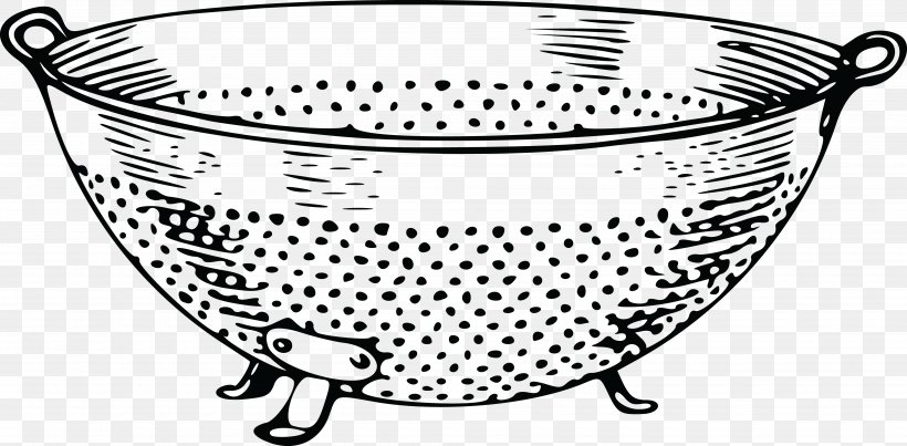 Colander Sieve Clip Art, PNG, 4000x1968px, Colander, Basket, Black And White, Cooking, Cookware And Bakeware Download Free