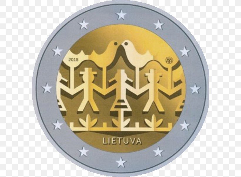 Lithuanian Song Festival 2 Euro Coin 2 Euro Commemorative Coins, PNG, 603x604px, 2 Euro Coin, 2 Euro Commemorative Coins, 2018, Lithuania, Baltic States Download Free