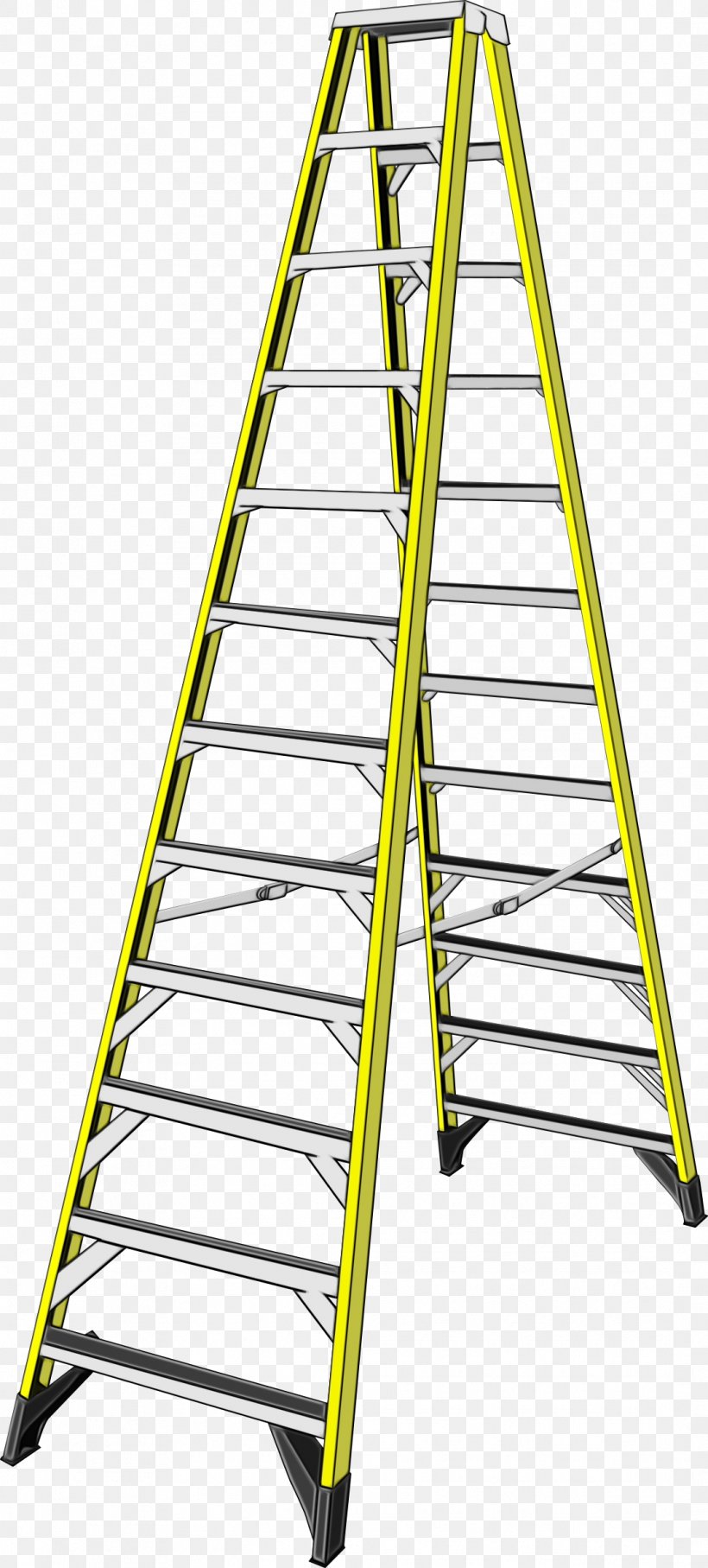 Ladder Yellow Line Stairs Tool, PNG, 1084x2400px, Watercolor, Ladder, Paint, Stairs, Tool Download Free