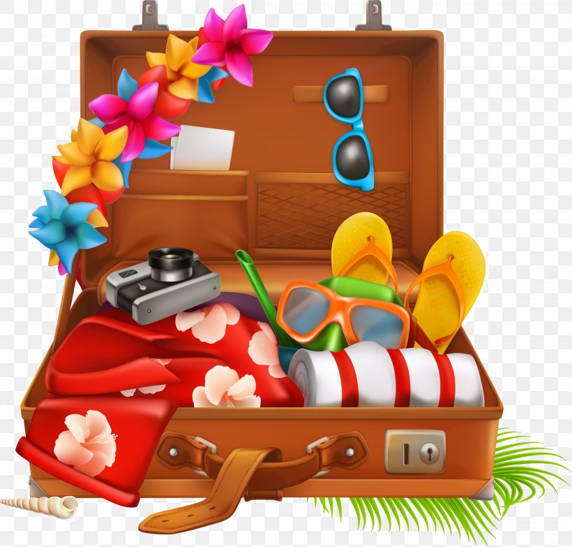 Suitcase Travel Vacation Baggage, PNG, 2501x2390px, Suitcase, Baggage, Beach, Gift, Gift Basket Download Free