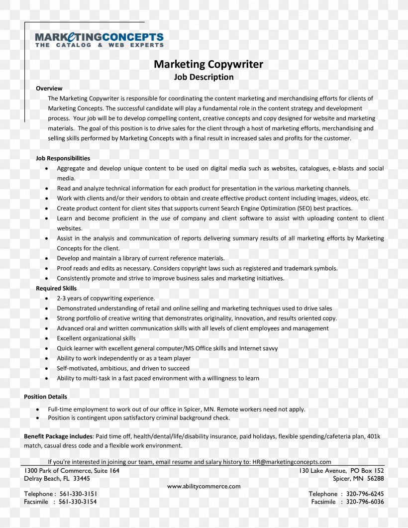 How To Write Job Descriptions Document Template Marketing, PNG, 2550x3300px, Document, Area, Business, Copywriter, Employment Download Free