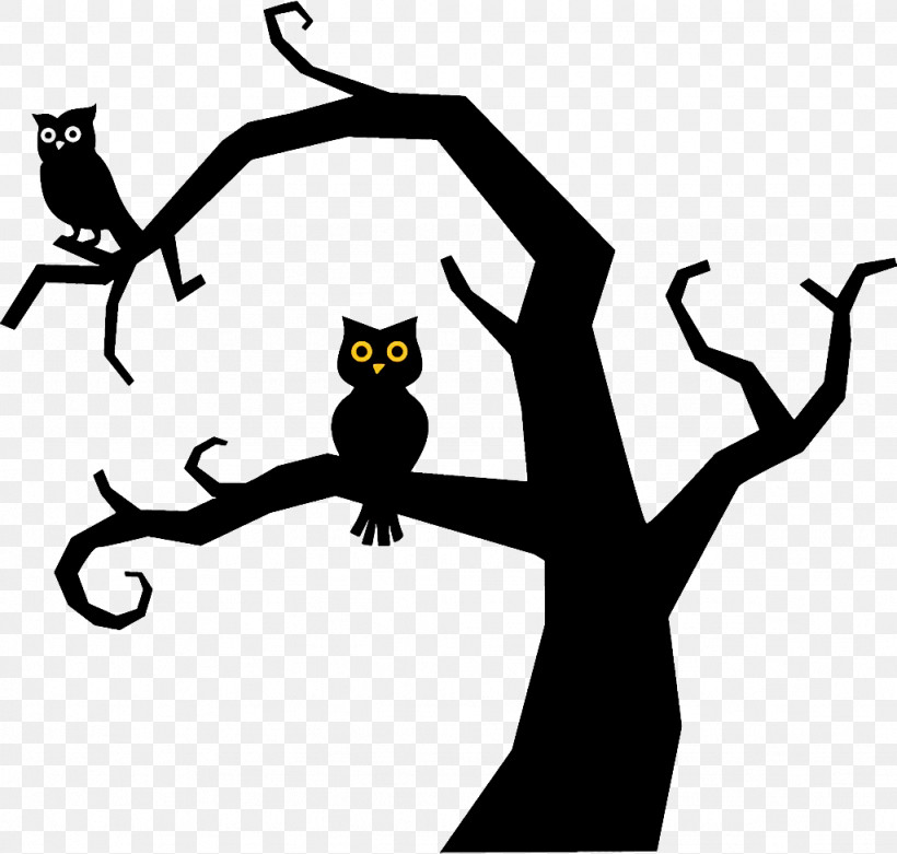 Owl Halloween Owl Halloween, PNG, 1024x976px, Owl Halloween, Bird, Bird Of Prey, Blackandwhite, Branch Download Free