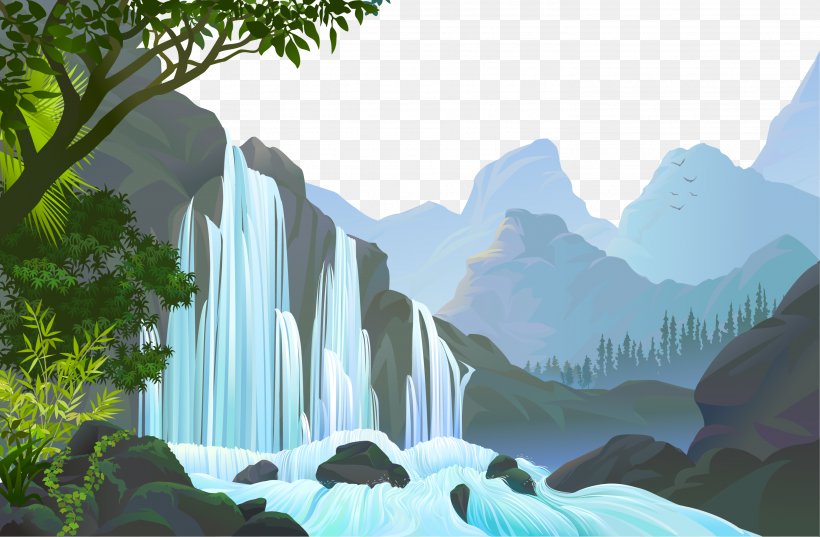 Jungle Landscape, PNG, 2954x1937px, Waterfall, Biome, Ecosystem, Illustration, Landscape Download Free