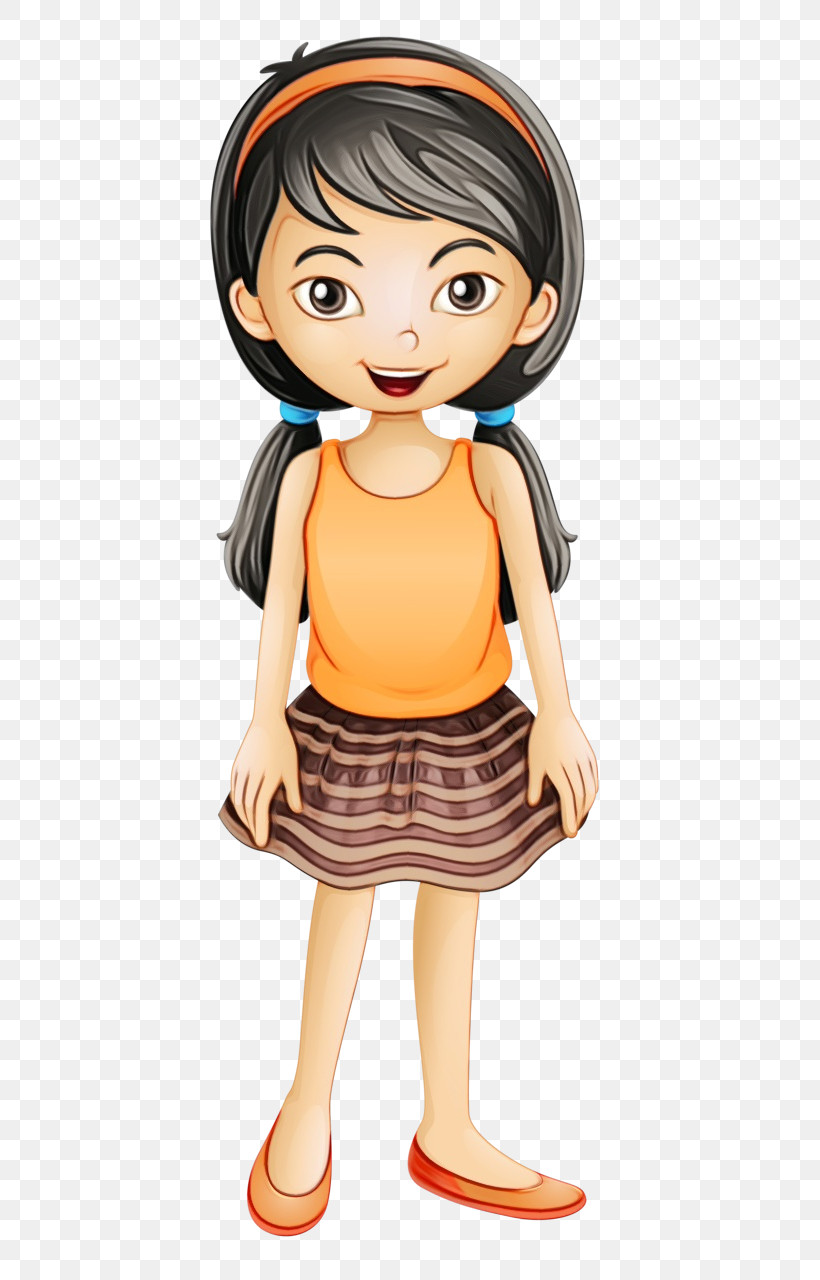 Cartoon Animation Brown Hair Child Doll, PNG, 518x1280px, Watercolor, Animation, Black Hair, Brown Hair, Cartoon Download Free