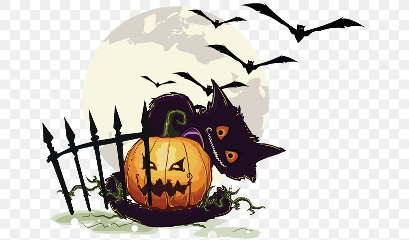 Cat Sticker Wall Decal Halloween, PNG, 650x483px, Cat, Black Cat, Decal, Halloween, Pumpkin Download Free