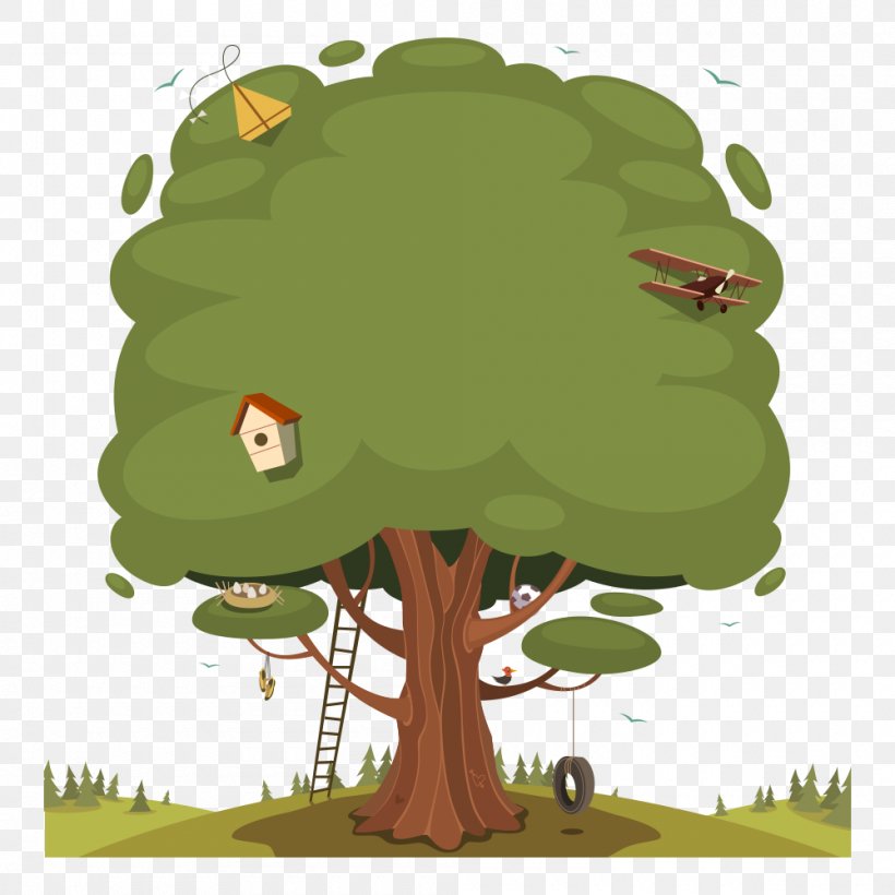 Tree Illustration, PNG, 1000x1000px, Tree, Amphibian, Cartoon, Drawing, Grass Download Free