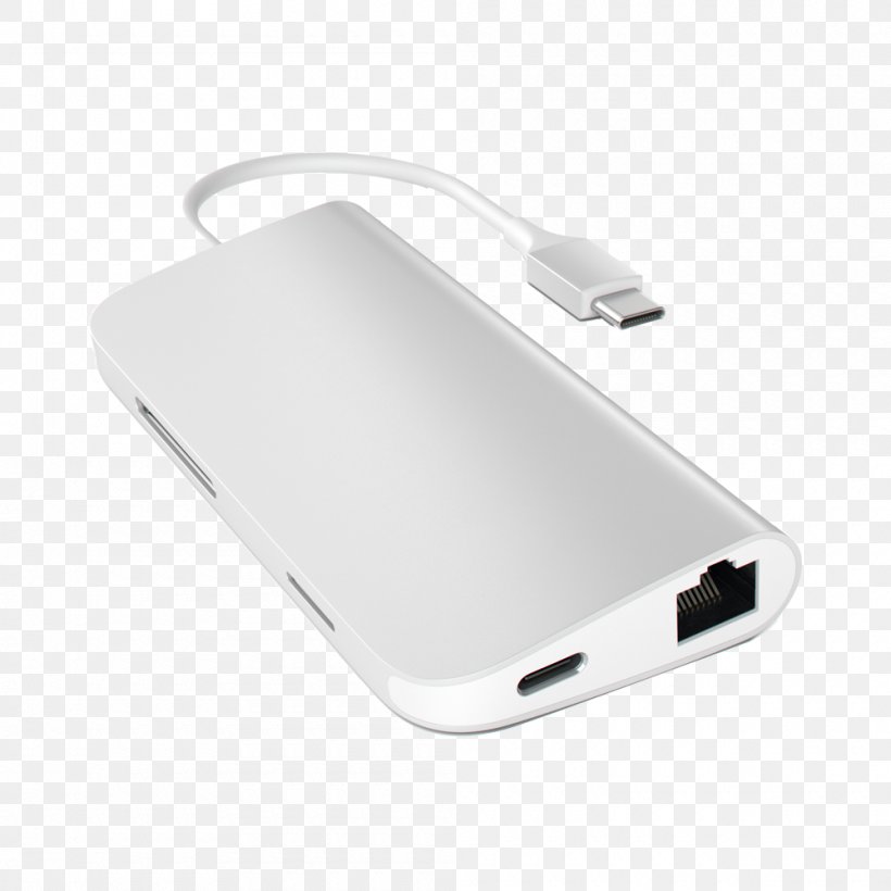 Apple MacBook Pro AC Adapter Satechi Aluminum Multi-Port Adapter 4K HDMI 30Hz Type-C Pass Through Ethernet SD Micro Card Reader And 3 USB 3.0 Ports USB-C, PNG, 1000x1000px, Apple Macbook Pro, Ac Adapter, Adapter, Computer Port, Electronic Device Download Free