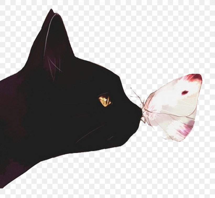 Black Cat Kitten Butterfly Illustration, PNG, 1890x1739px, Cat, Art, Black, Black Cat, Butterfly Download Free