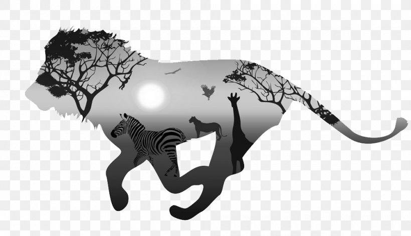 Lion Silhouette Illustration, PNG, 1000x575px, Lion, Art, Big Cats, Black, Black And White Download Free
