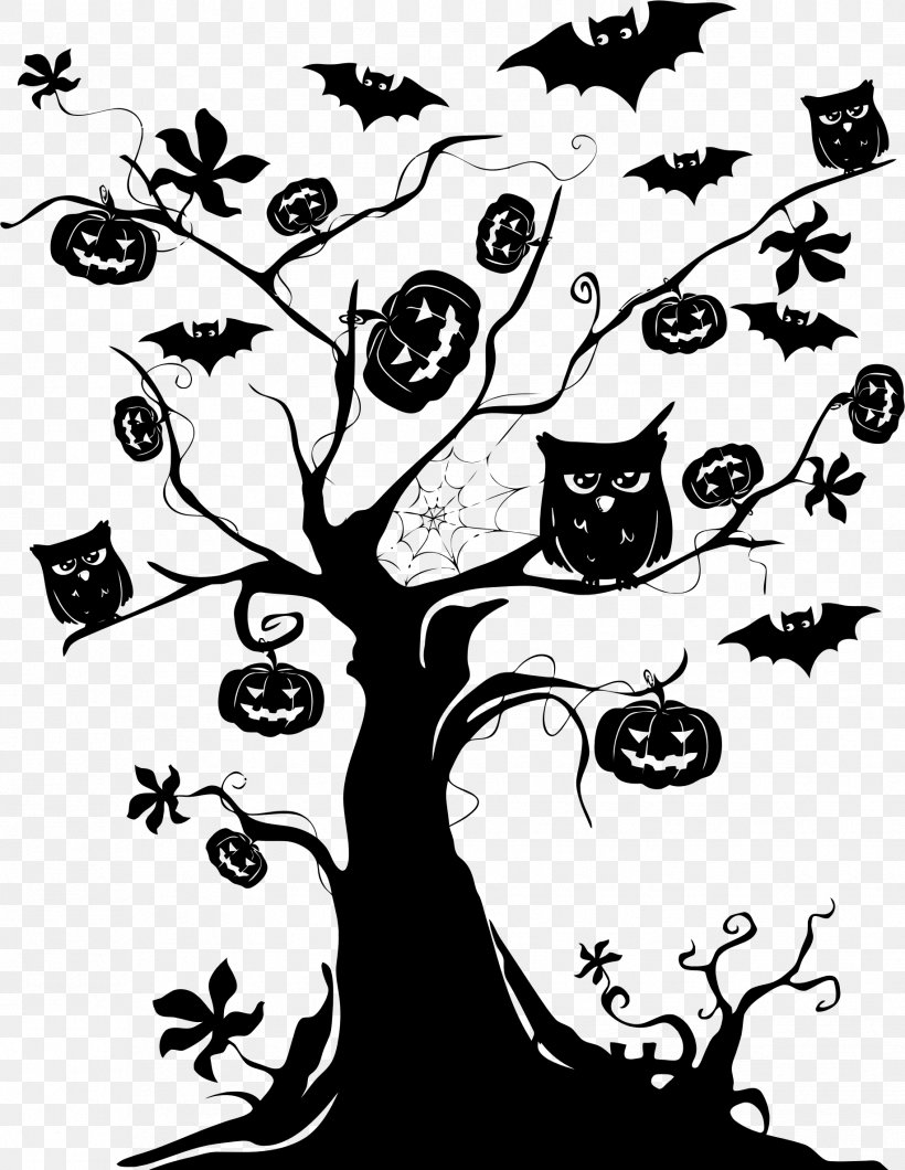 The Halloween Tree Clip Art, PNG, 1834x2373px, Halloween Tree, Art, Black And White, Branch, Depositphotos Download Free
