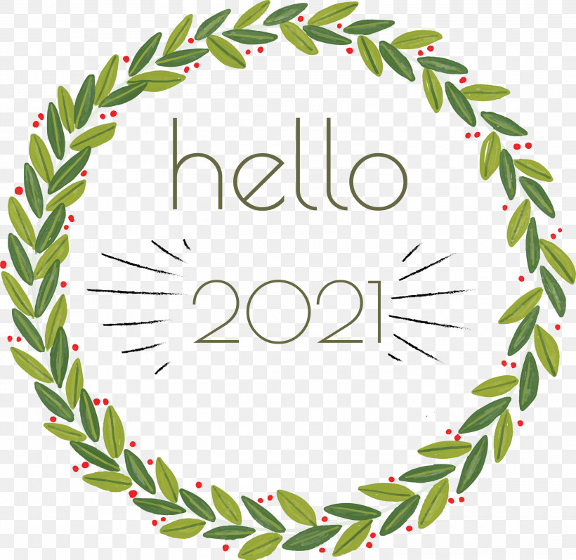 Hello 2021 Happy New Year, PNG, 3000x2918px, Hello 2021, Christmas Day, Garland, Gift, Green Download Free