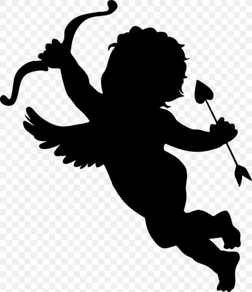 Silhouette Cupid Clip Art, PNG, 1105x1280px, Silhouette, Art, Black And White, Cupid, Drawing Download Free
