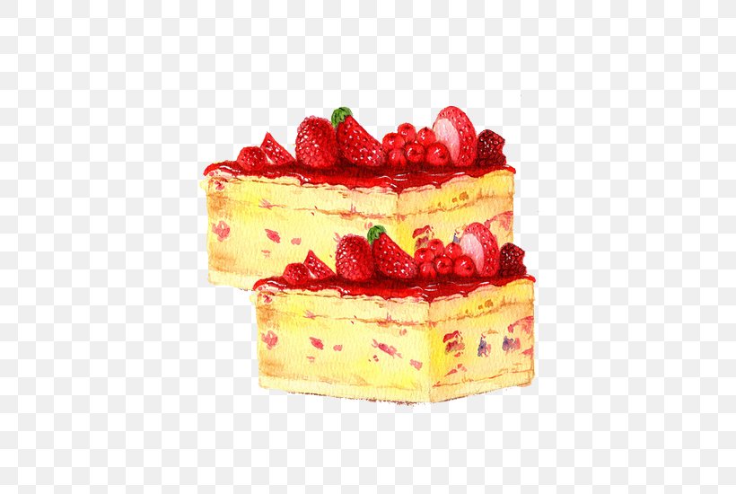 Strawberry Cream Cake Watercolor Painting, PNG, 550x550px, Strawberry Cream Cake, Aedmaasikas, Bavarian Cream, Buttercream, Cake Download Free