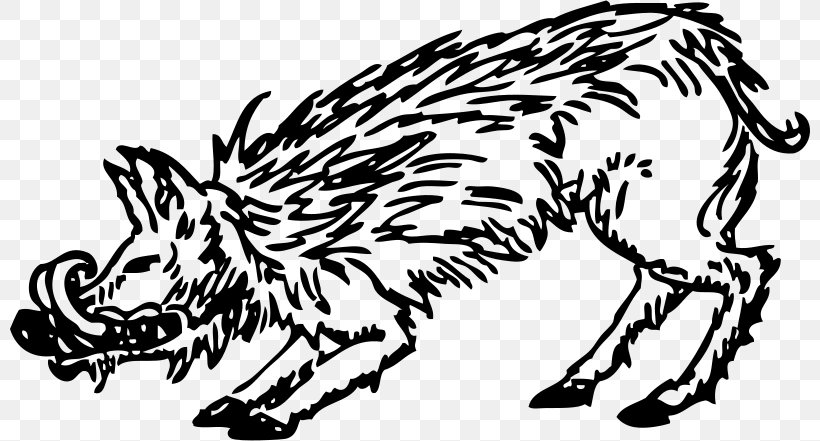 Common Warthog Wild Boar Clip Art, PNG, 800x441px, Common Warthog, Art, Artwork, Big Cats, Black And White Download Free