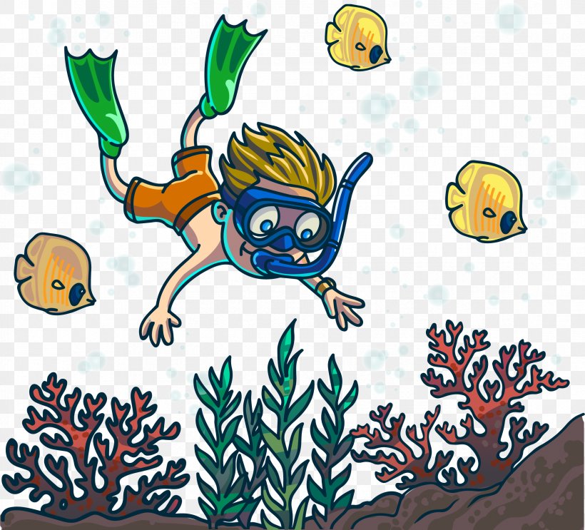 Cartoon Underwater Diving Clip Art, PNG, 2346x2127px, Cartoon, Art, Artwork, Branch, Creative Arts Download Free