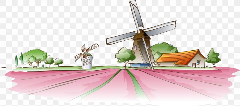 Euclidean Vector Fukei Windmill, PNG, 2666x1178px, Fukei, Food, Landscape, Mural, Photography Download Free
