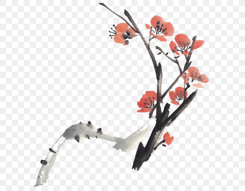 Ink Wash Painting Plum Blossom Chinese Painting Bird-and-flower Painting, PNG, 640x638px, Ink Wash Painting, Birdandflower Painting, Branch, Chinese Painting, Flower Download Free