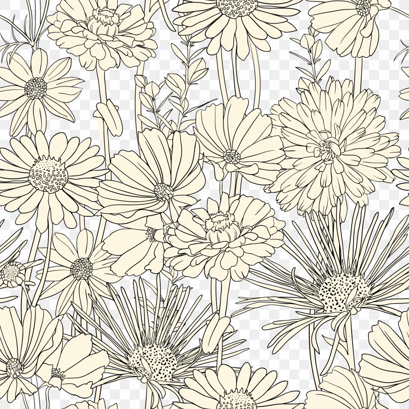 Draw Flowers Drawing Pattern, PNG, 2917x2917px, Draw Flowers, Area, Art, Black And White, Cut Flowers Download Free