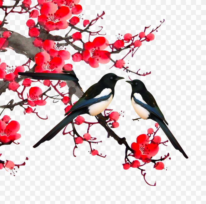 Bird-and-flower Painting, PNG, 1276x1266px, Birdandflower Painting, Art, Beak, Bird, Blossom Download Free